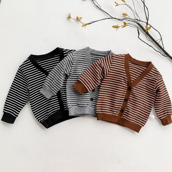 

jackets 1-4y toddler kids baby boy girl long sleeve v-neck striped jacket outwear spring autumn loose children clothes, Blue;gray