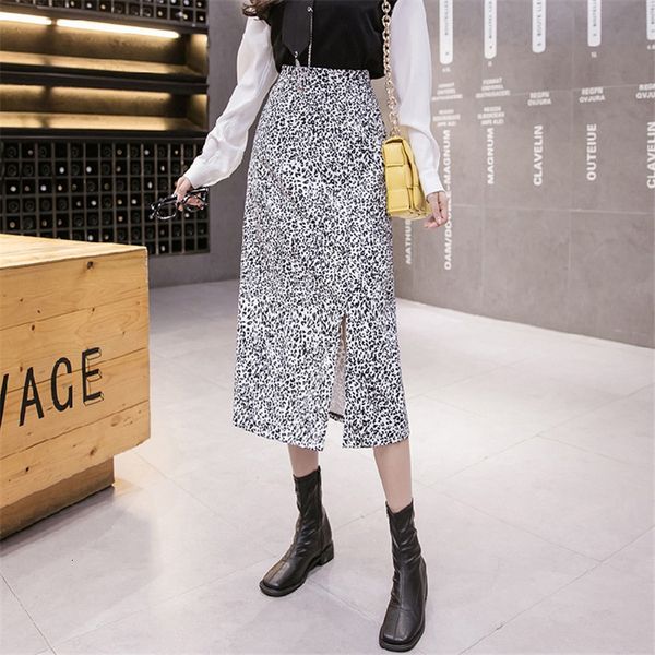 

skirts winter skirts high waist lateral slit vintage leopard zebra fashion impression female skirt long, Black