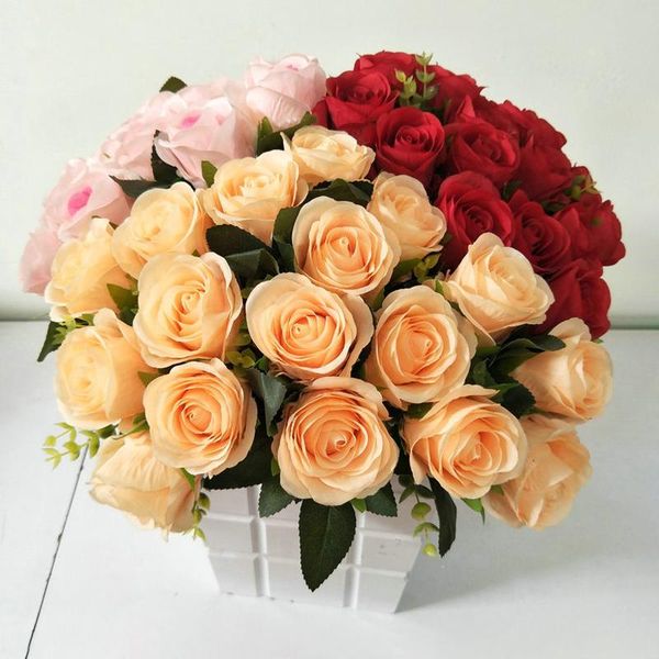 

decorative flowers & wreaths 18 heads/bunch of artificial roses mini plants family wedding decorations diy gift box party decoration