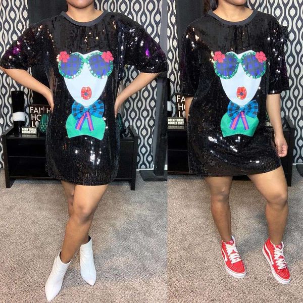 

2021 new women's fashion print sequin dress in autumn 2019, White