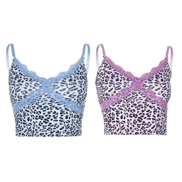 

women's tanks & camis women spaghetti strap slim crop v-neck leopard print backless camisole cross lace trim patchwork bowknot slin, White