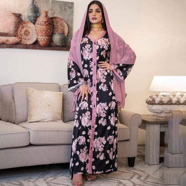 

2021womens long muslim dress kimono dubai abaya floral print boho kaftan malaysia elegant gown 2021 eid djellaba marocaine bubu, Red