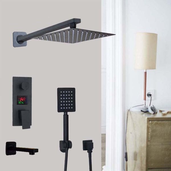 

luxury bath shower mixer kits digital display wall mounted rain waterfall head faucet with handshower bathroom sets