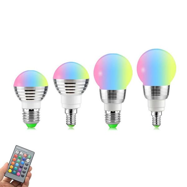 

bulbs e27 e14 led bulb 3w 5w rgb 16 color changeable lamp 110-220v rgbw light spotlight with ir remote control home decor