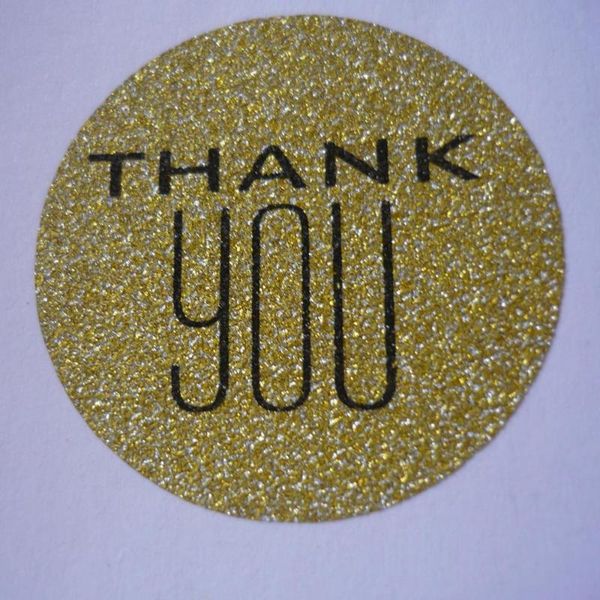 

gift wrap thank you light gold glitter classic round sticker with customized texts or logo