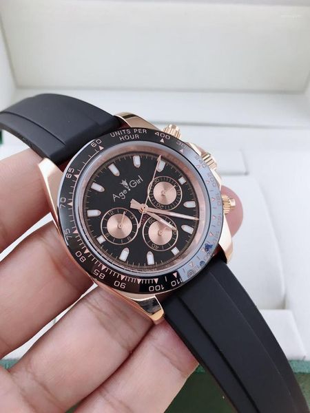 

luxury black rubber leather men watch sapphire automatic mechanical rose gold grey watches ceramic bezel sport 40mm wristwatches, Slivery;brown