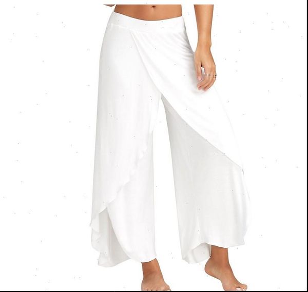 

wide leg women pant pants capris solid loose bloomers fitness dance wear split trousers plus size elastic palazzo, Black;white