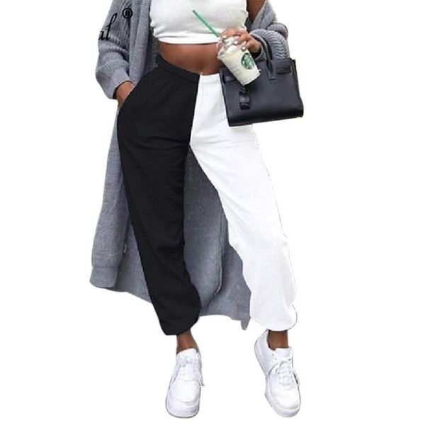

women's pants patchwork black harem cargo streetwear harajuku jogger leggings & capris, Black;white