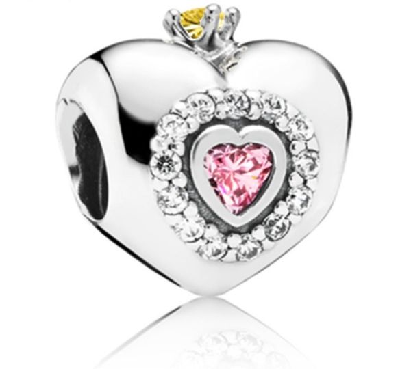 

fits pandora bracelets 20pcs princess heart crystal silver charm bead fit original pandora bracelets diy jewelry for women gift, Black