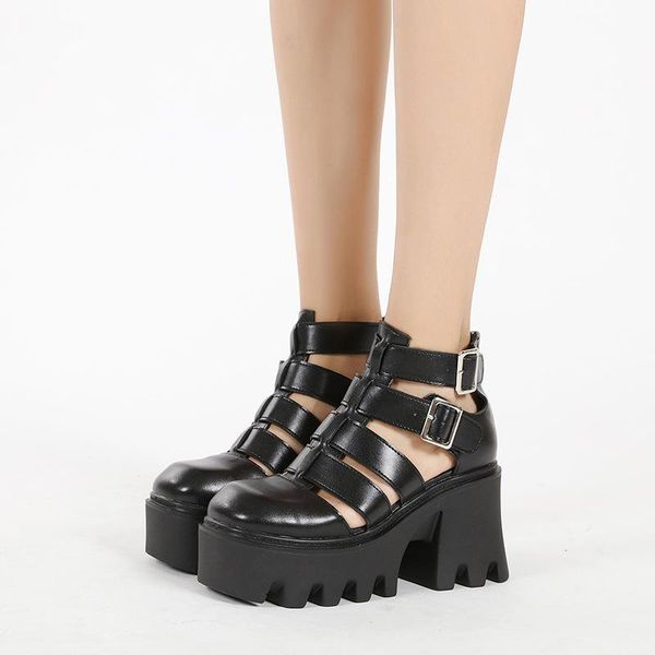 

sandals womens platform roman ankle chunky high heel hollow out shoes summer gladiator black punk retro 2021