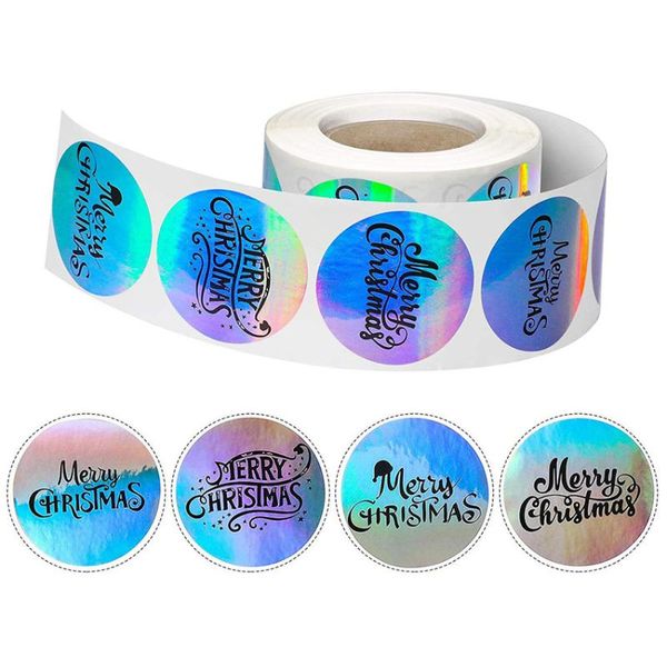 

gift wrap 1.5inch laser merry christmas stickers roll 100-500pcs decoration labels for gifts, greeting card, envelope, crafts