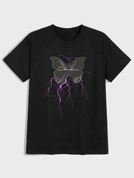 

romwe guys butterfly & lightning print tee g5zk#, White;black