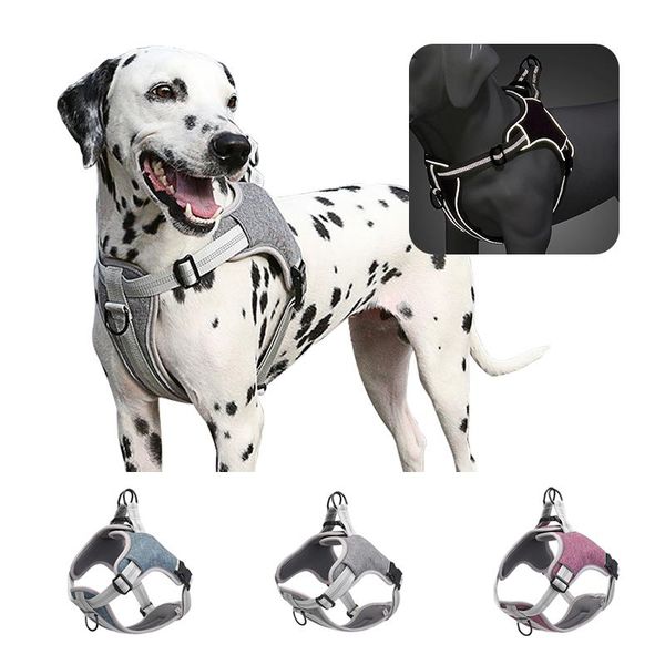 

adjustable pet dog harness vest reflective breathable mesh soft chest straps leash leads for medium large supplies collars & leashes