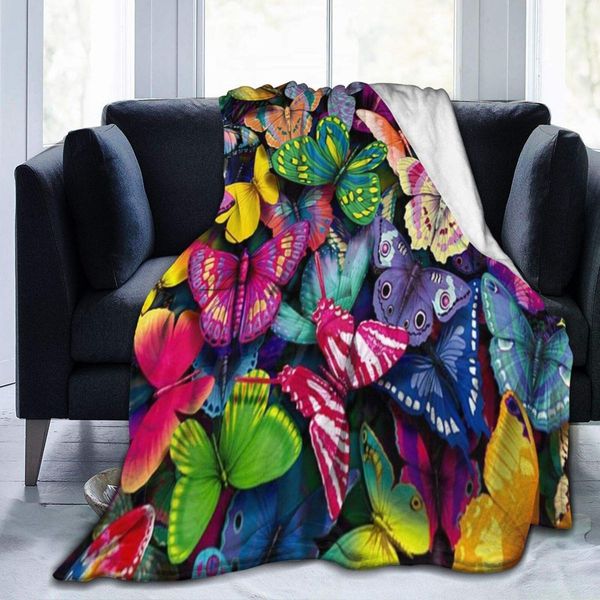 

colorful glowing radial butterflies sofa throw blanket flannel super soft fleece beach picnic bedspread home decor all season