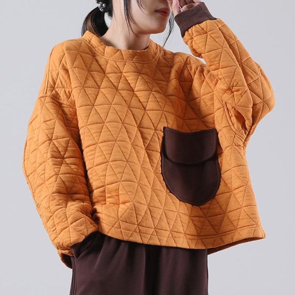 

women's hoodies & sweatshirts johnature women loose thickened sweatshirt o-neck long sleeve pocket contrasting 2021 winter korean style, Black