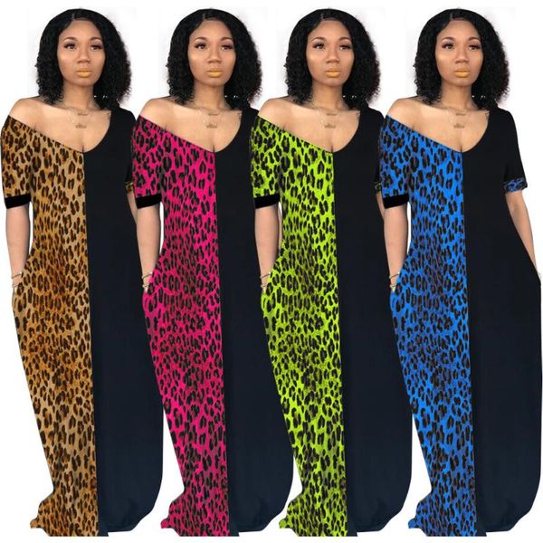 

casual dresses european and american fashion v-neck short-sleeved leopard print dress, Black;gray