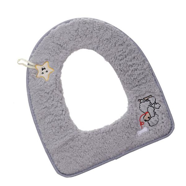 

carpets 1pc cartoon warm toilet seat with handle sticky button cushion(grey)