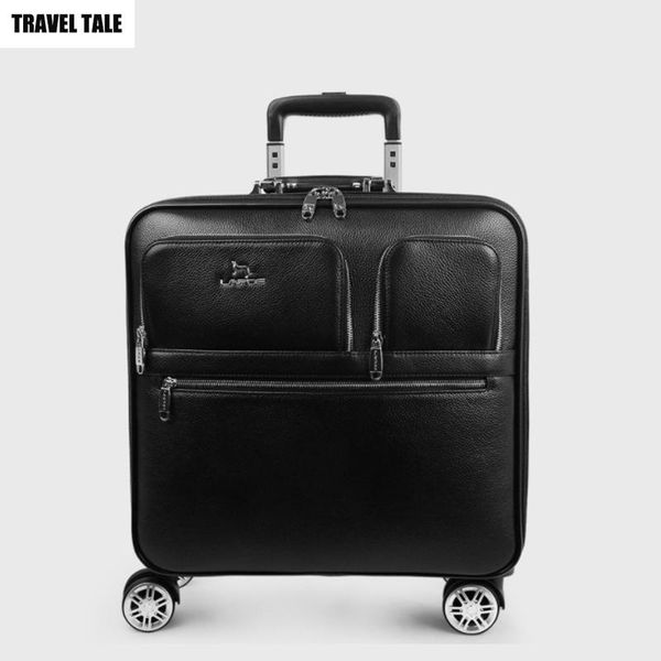 

suitcases travel tale 16"20" inch men genuine cow leather trolley suitcase vintage carry on busy boarding cabin luggage with wheel
