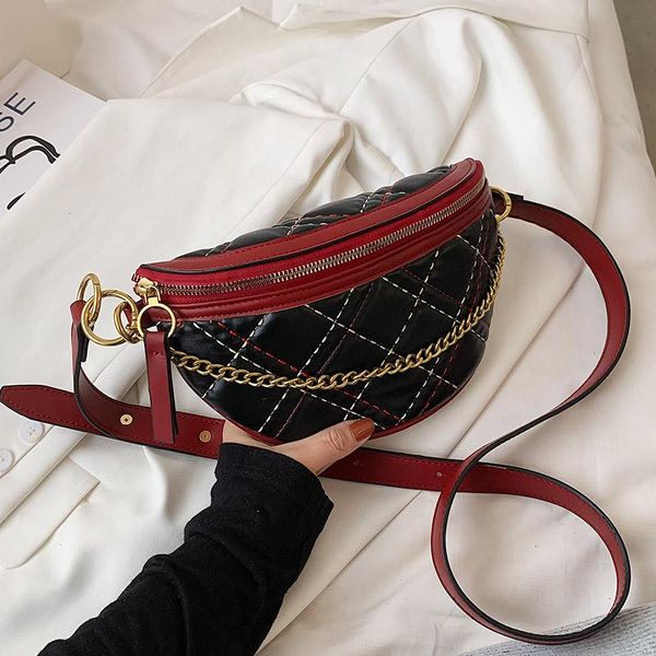 

waist bags small chain women's fanny pack plaid leather bag chest shoulder crossbody luxury designer handbags and purses female