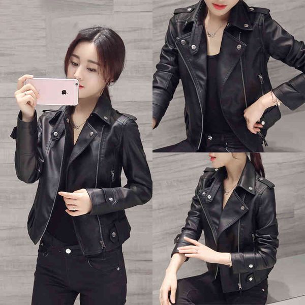 

spring autumn women short black pu jacket slim fashion motorcycle leather casual wild coat, Black;brown
