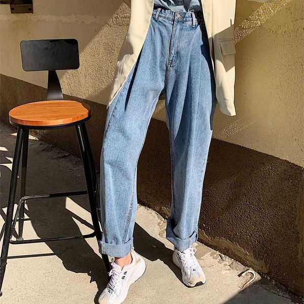 

women's jeans streetwear high waist denim for women spring loose harem pants female irregular pantalon femme 2021, Blue