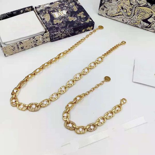 

family twist chain rhinestone necklace bracelet 2021 brass neckband, Silver