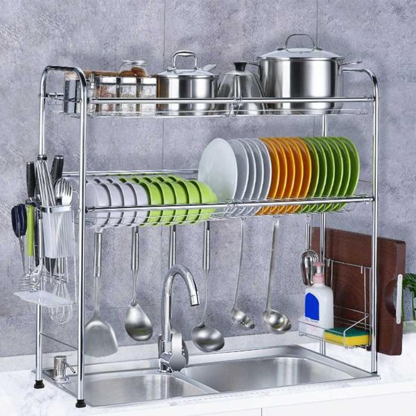 

kitchen storage & organization 2 layers dish drying rack over the sink shelf counter-space saver stand tableware drainer organizer steel