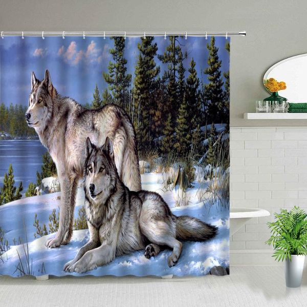 

winter snow scenery wolf print shower curtains wild animal natural landscape bathroom partition cloth curtain set bathtub decor