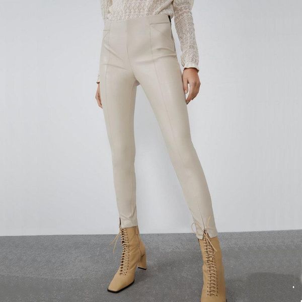 

women's pants & capris fashion faux leather trousers lady zippers skinny stretch, Black;white