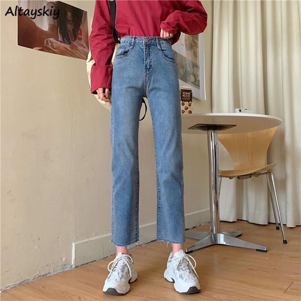 

jeans women ankle-length pure color casual preppy style high street pocket female spring vaqueros mujer stylish bottom cozy cool women', Blue