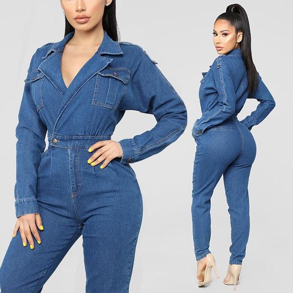 

women's jumpsuits & rompers 2021 summer denim jumpsuit washed blue be it one-piece womens combinaison femme overalls, Black;white