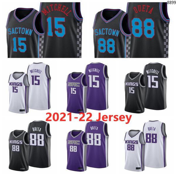 

davion mitchell 15 neemias queta 88 basketball 2021 draft sacramentokingsmen black edition city jersey size s-3xl, Black;red