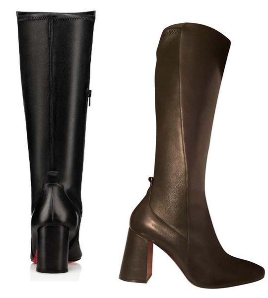 

elegant winter brands long boot women red bottom bootie kronobotte 85mm knee boots chunky heels black calf leather lady booties party,weddin