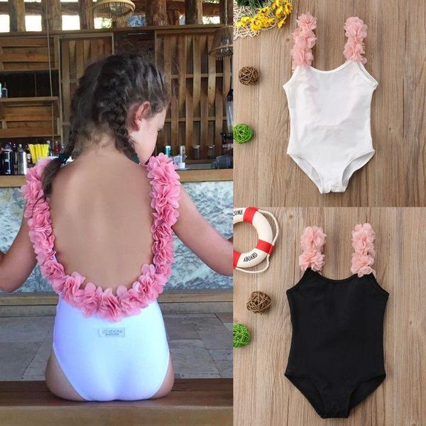 

one-pieces 2-7 years kids girls swimwear flower backless children white black swimsuits for beach bathing suits
