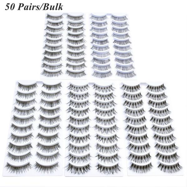 

false eyelashes 50 pairs faux cils 3d extension,handmade natural soft band,long thick reusable fake mixed in bulk