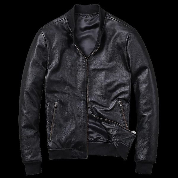 

men's leather & faux classic genuine jackets coats men slim fit mens real cow basic jacket male casual black spring autumn fall