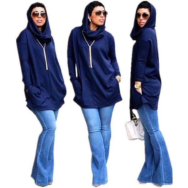 

women's hoodies & sweatshirts navy blue casual women pullovers hooded full sleeve autumn simple long, Black