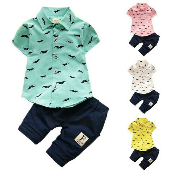 

1-5 years toddler baby boy clothes set 2021 summer beard print shirt pants outfits infant boy gentleman clothes kids set, White;black