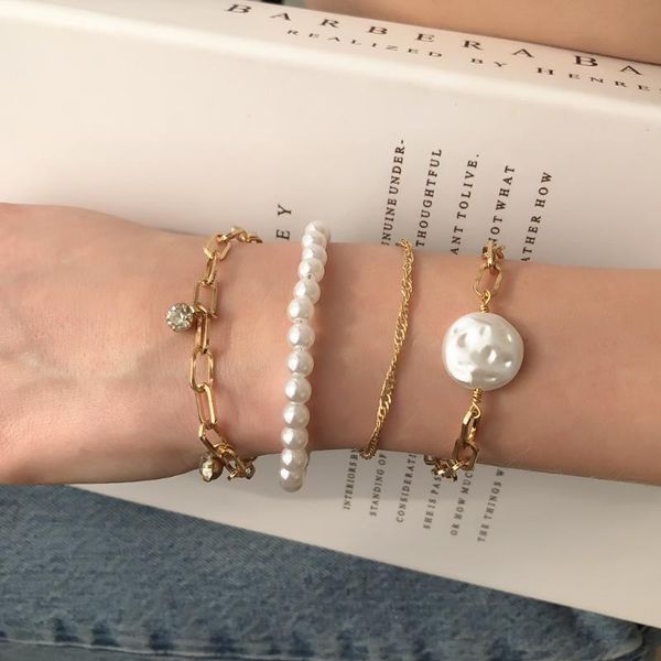 

link, chain find me fashion simple multilayer imitation pearl string pendant bracelet for girls gift, Black
