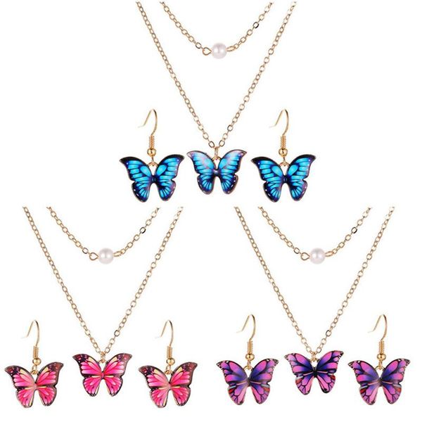 

earrings & necklace elegant pearl butterfly jewelry sets pendant necklace/earrings 2021 trend for women bride wedding accessories party gift, Silver