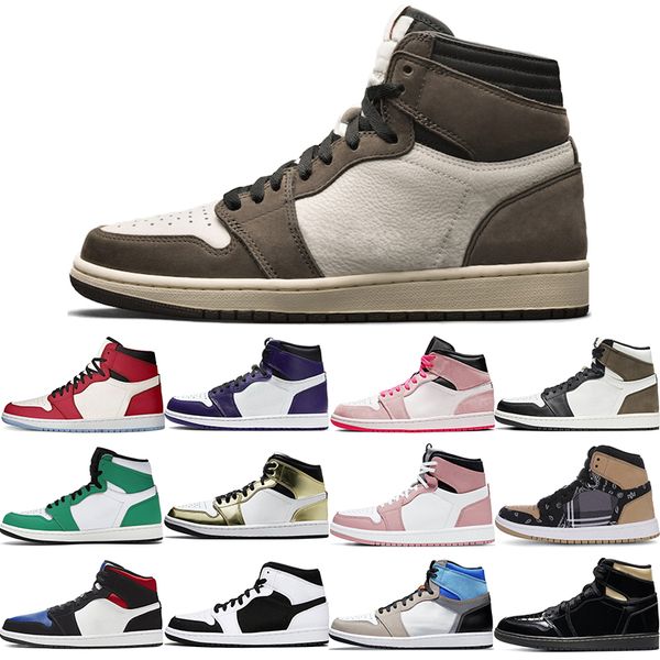 

new men 1s women basketball shoes 1 prototype black gold cactus jack chicago 2021 court purple crimson tint dark mocha what the sneakers, White;red