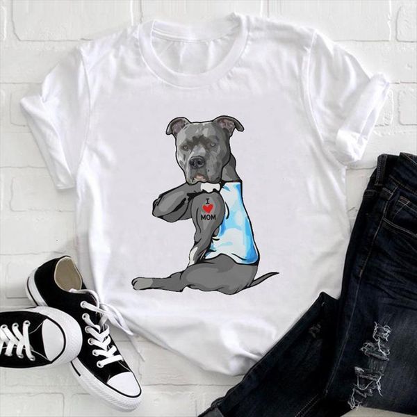 

cute dog mom mujer camisetas women kawaii clothing cartoon animal 90s clothes ladies graphic print tee female t shirt, White