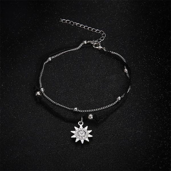 

genuine vintage boho double layer beads ankle bracelet for women fashion sun pendent anklet handmade foot chain beach jewelry 562 t2, Red;blue