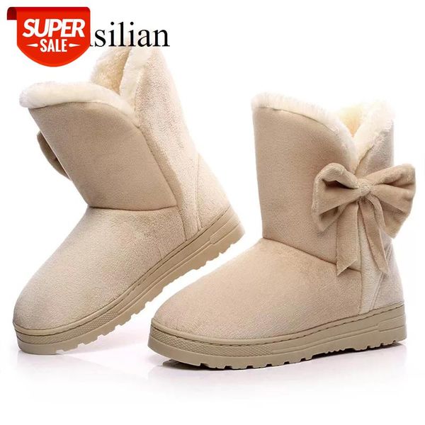 

winter women ankle boots knot snow boots slip on round toe platform shoes flock bow tie botines black botas mujer #vw4e