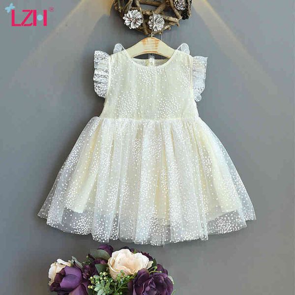 LZH 2021 Stern Mesh Prinzessin Kleid Für Mädchen Nette Flügel Kinder Kleidung Sommer Ärmellose Säuglings Mädchen Kleidung Neue Kinder Kleid q0716