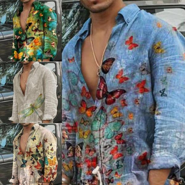 

men's casual shirts shirt butterflies print single-breasted loose-fitting turndown collar oversize long sleeve for autumn winter, White;black