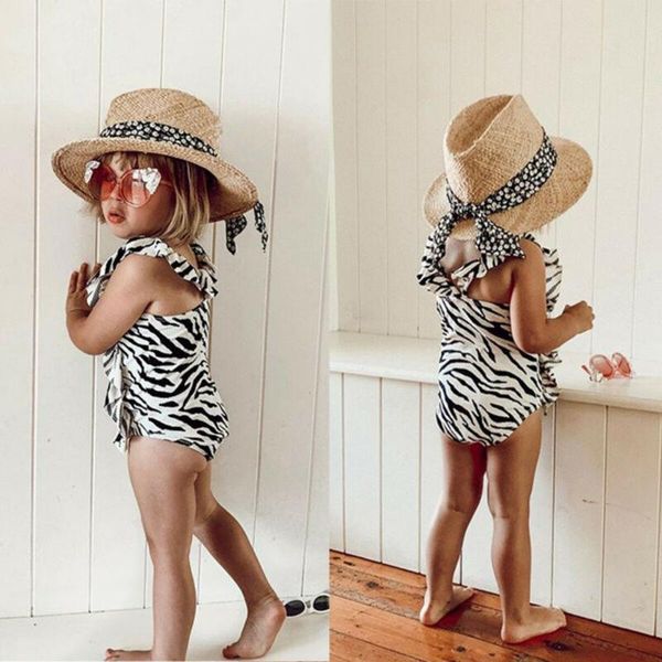 

toddler baby girl ruffle swimsuit summer infant cross back bikini print one-piece swimwear bathing suit beachwear biquini 2021, Black
