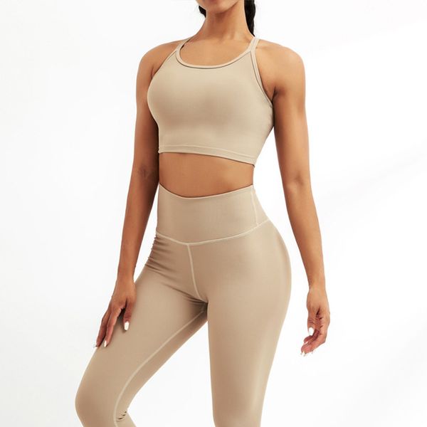 

soft high elastic striped yoga suit moisture absorption and perspiration sports suit women's back bra hip lifting pants fitness suit, Gray