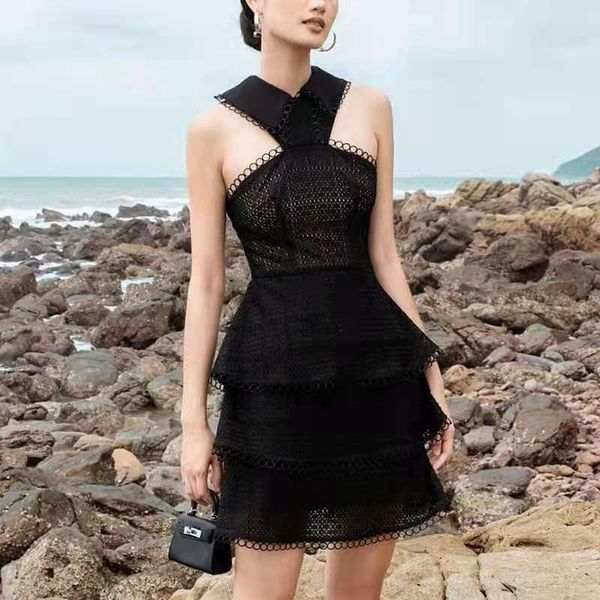 

casual dresses apricot lace dress for woman summer runway designer sleeveless female luxury mini ladies party wedding, Black;gray