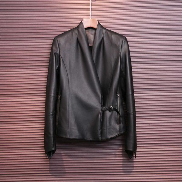 

women's leather & faux real sheepskin genuine jacket coat for women 2021 fashion elegant autumn winter ladies outerwear clothes female, Black